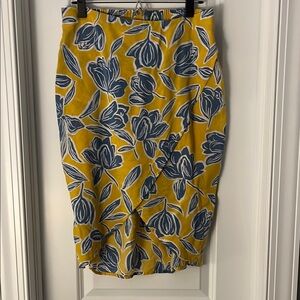 Yellow and Blue Knee-Length Pencil Skirt for Casual Wear